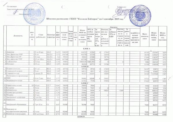 Штатное расписание медицинской организации образец